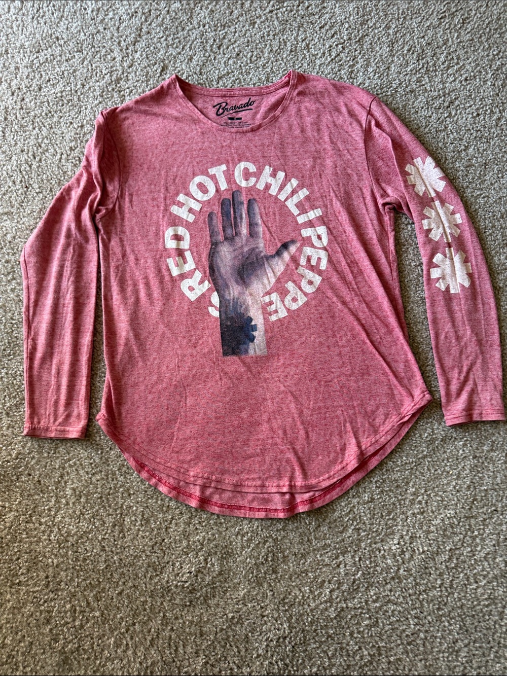 Bravado Pink/Red: Women’s Red Hot Chili Peppers Hand Graphic Long-Sleeve Tee MD